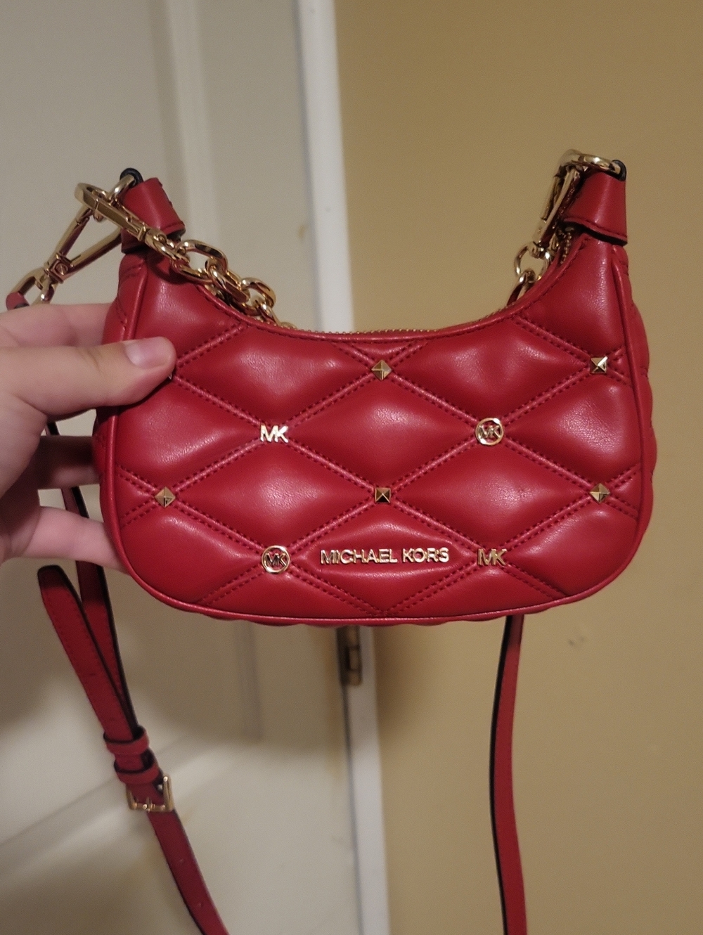 Michael Kors Red Quilted Crossbody with Gold Hardware